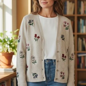 The Tog Shop Embroidered Cardigan Sweater Small NWT Linen and Cotton Blend